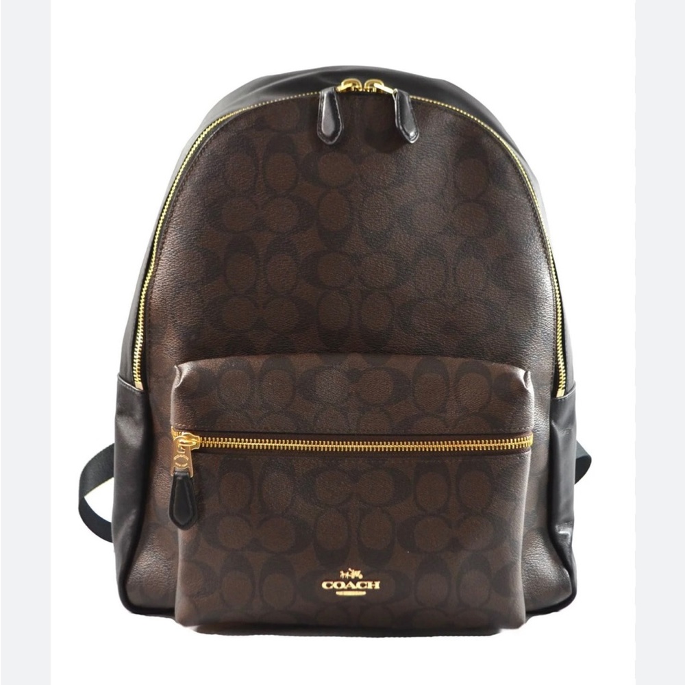 Authentic Coach Signature Logo Brown Leather Charlie backpack F518314
